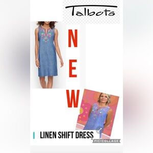 New Talbots chambery shift dress with embroidered flowers